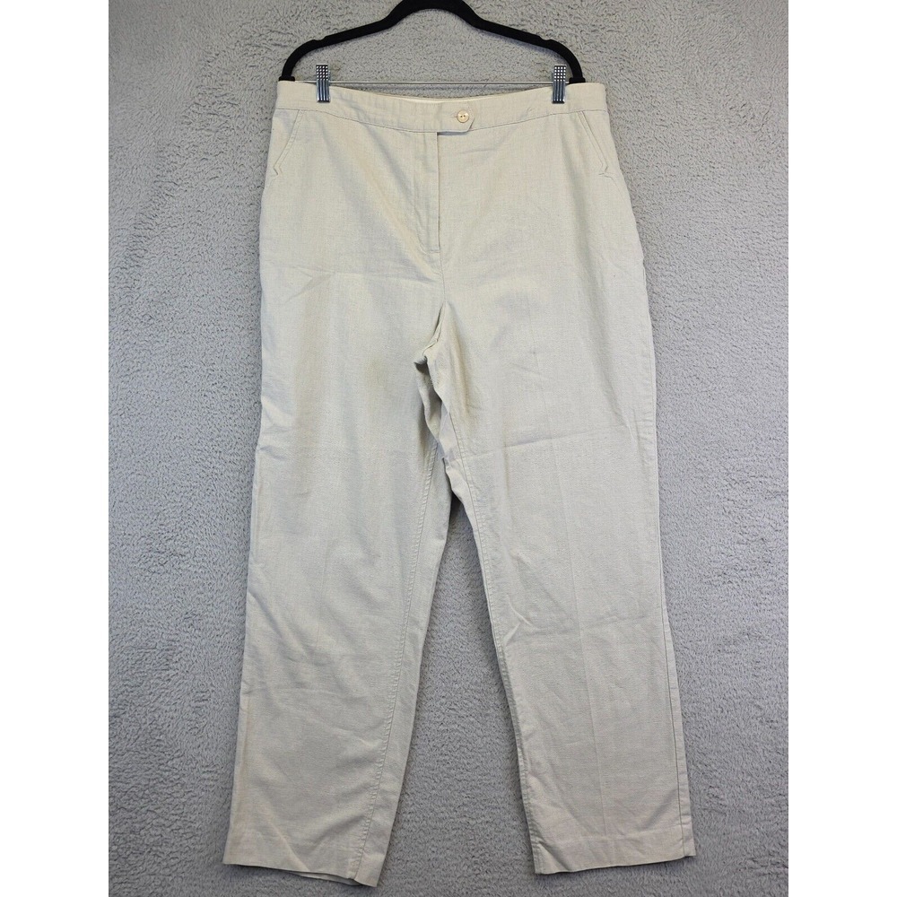 Christopher Banks Pants Womens 16 Beige Straight High Rise Linen‎ Wrinkle Free